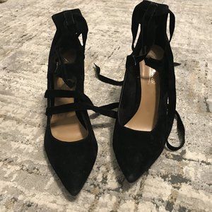 Black Lace Up Pointed Toe Heels